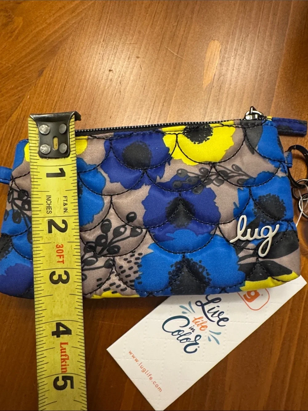 Lug peony blue metro XL wallet/id pouch with lobster claw clip
